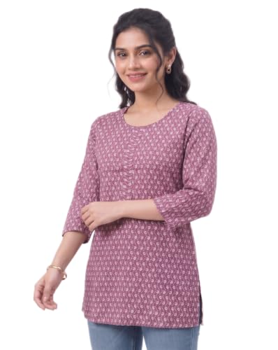 Purple Printed Short Kurti for Women (Color May Vary According to Stock)