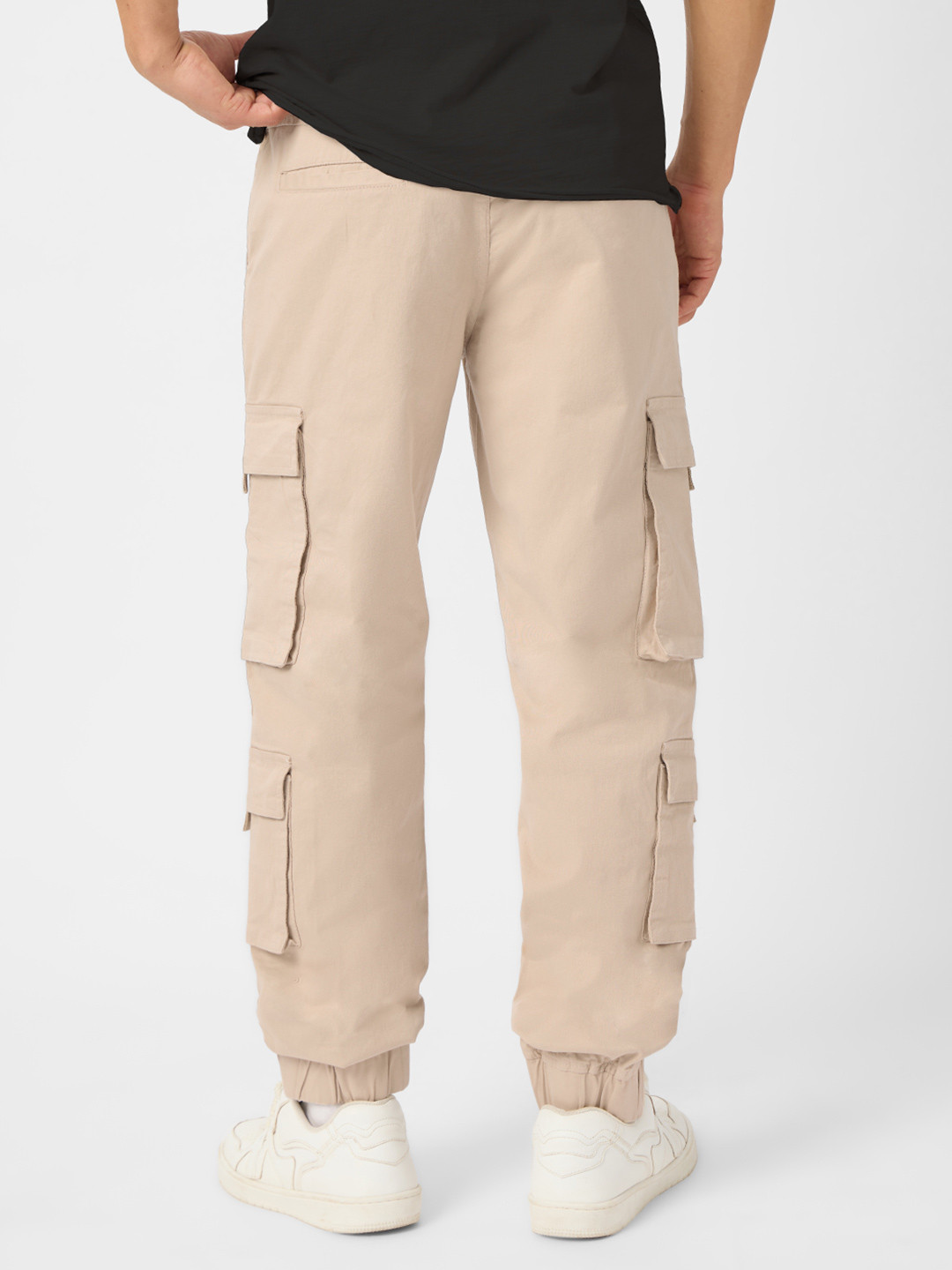The Souled Store Men Straight Fit Solid Beige Cargo Joggers - Image 3