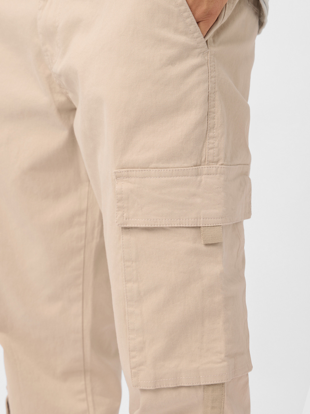 The Souled Store Men Straight Fit Solid Beige Cargo Joggers - Image 5
