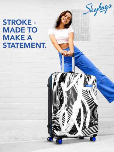 Skybags Stroke Printed Large Size Hard Case Trolley Bag, Black-White - Image 3