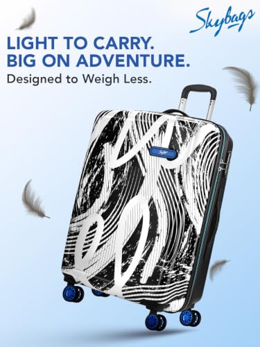 Skybags Stroke Printed Large Size Hard Case Trolley Bag, Black-White - Image 4