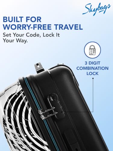 Skybags Stroke Printed Large Size Hard Case Trolley Bag, Black-White - Image 6