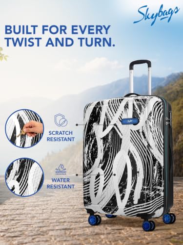 Skybags Stroke Printed Large Size Hard Case Trolley Bag, Black-White - Image 7