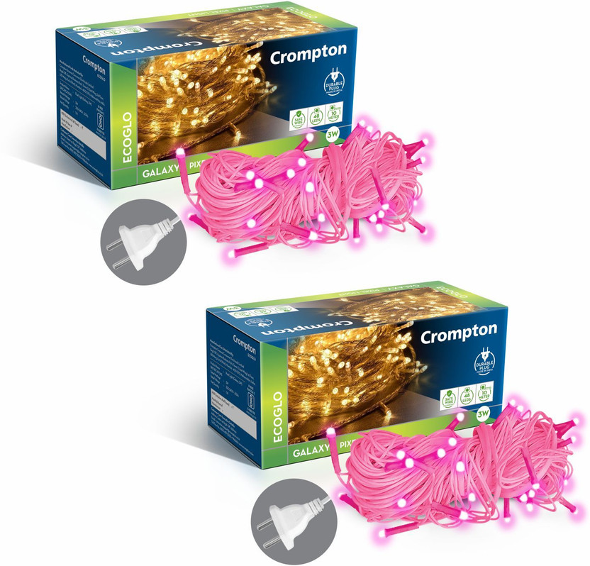 Crompton 48 LEDs 10 m Pink Steady String Rice Lights (Pack of 2)