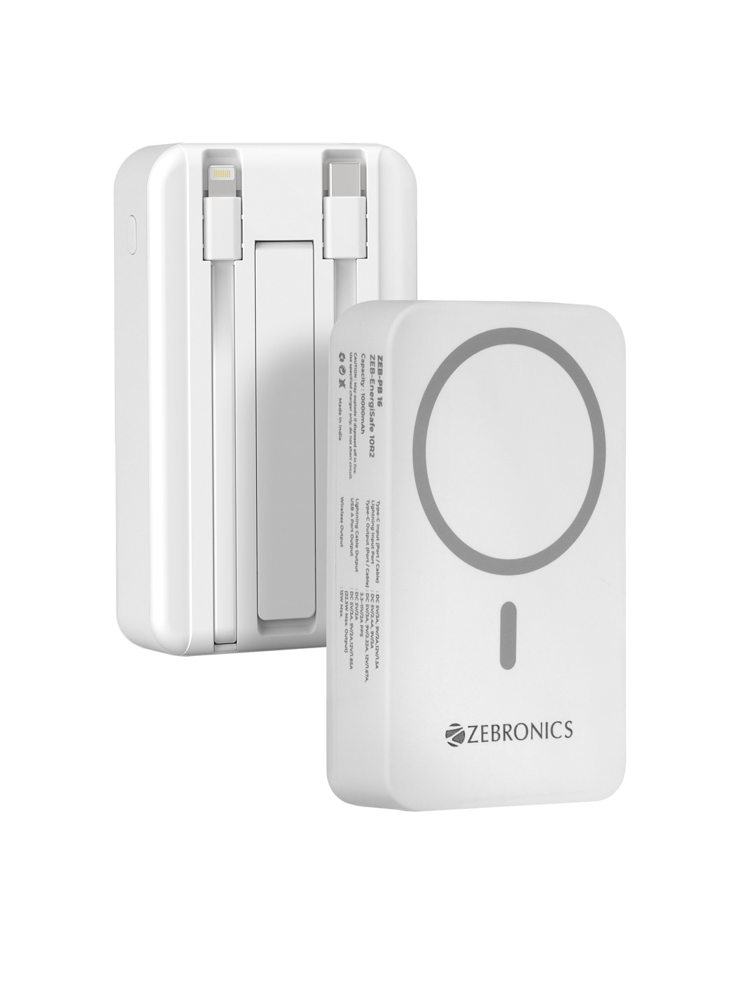 ZEBRONICS EnergiSafe 10R2 10000mAh MagSafe Power Bank - White