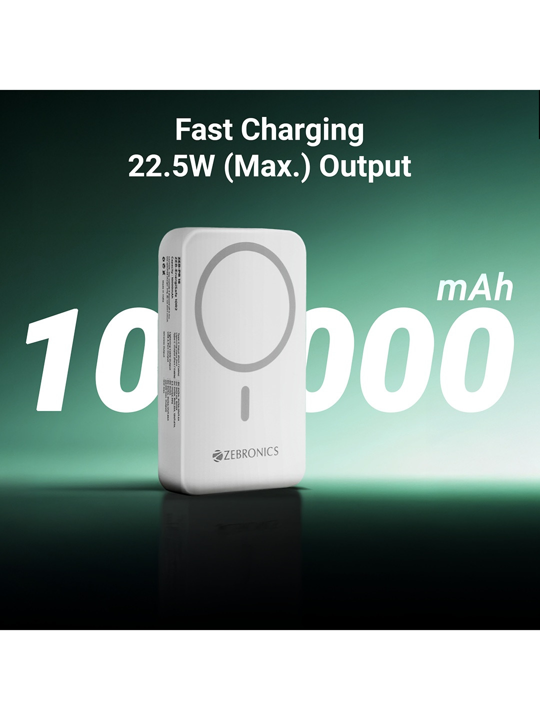 ZEBRONICS EnergiSafe 10R2 10000mAh MagSafe Power Bank - White - Image 2