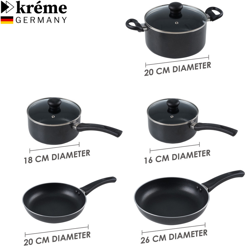 Kreme 5pcs Set Combo Non-Stick Coated Cookware Set (Aluminium, 7 - Image 2