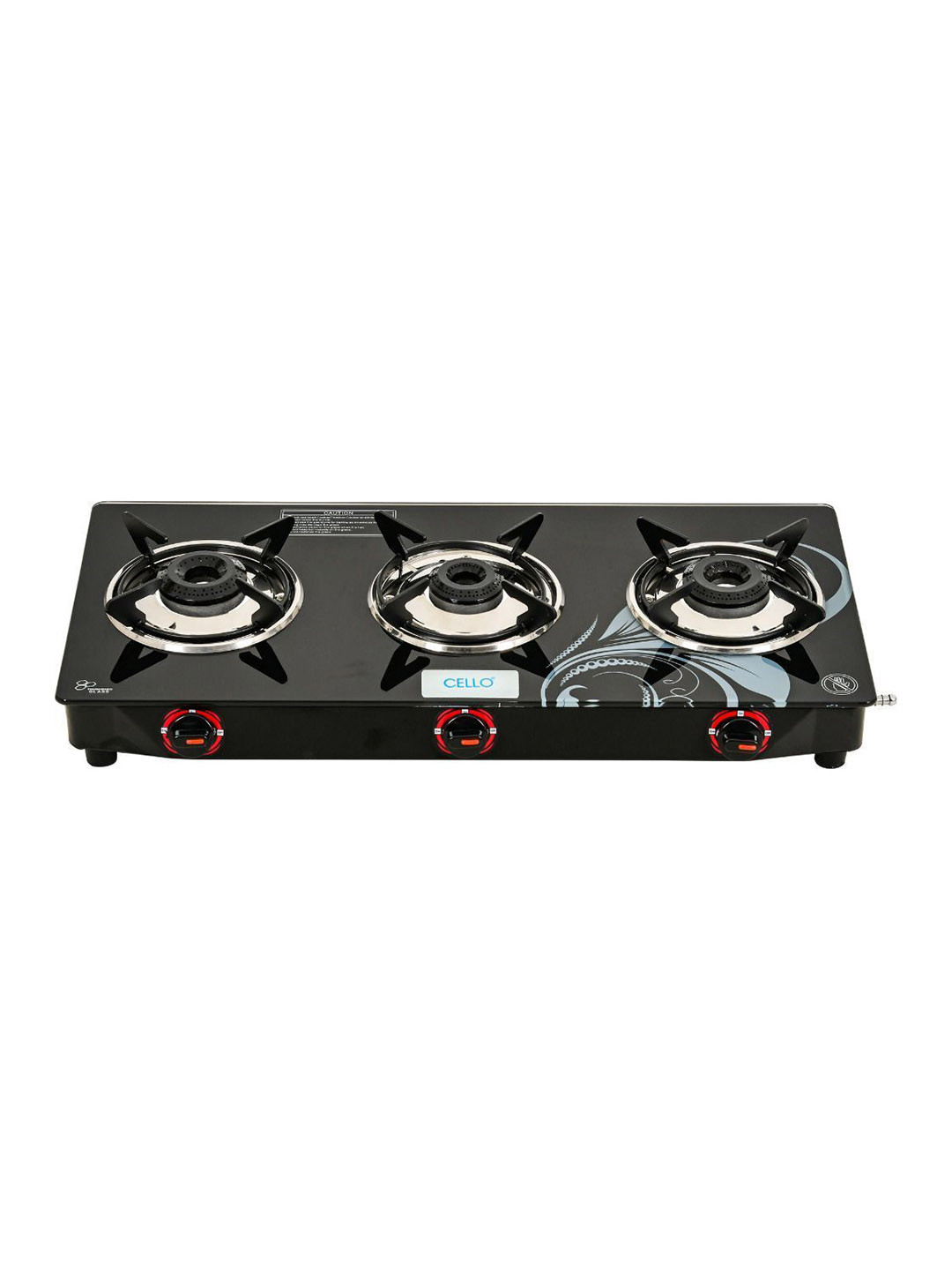Cello Black Glass Top 3 Burner Manual Gas Stove