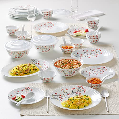 Larah by Borosil 35 Pieces Red Bud Opalware Dinner Set for Family of 6 - Image 4