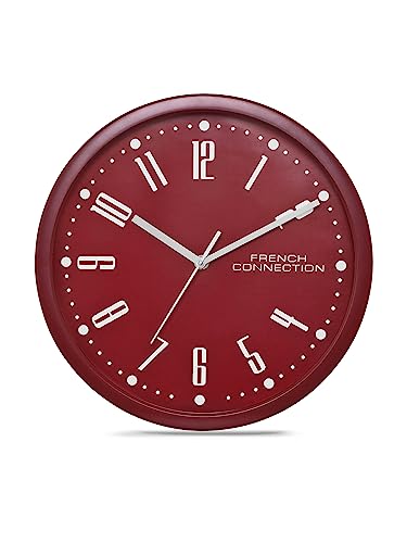 French Connection Stylish Analog Wall Clock for Home Hall Living Bedroom Kitchen with Maroon Dial - Size: 12 Inches - FCWC03-B