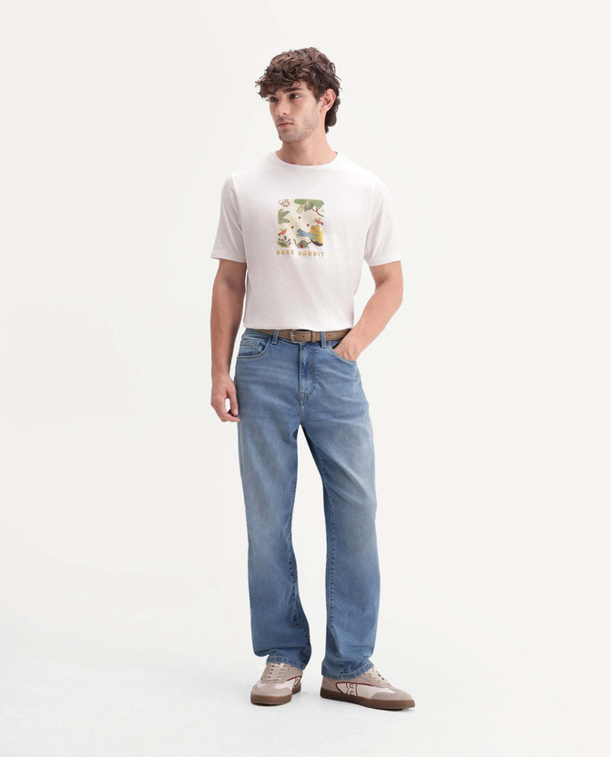 RARE RABBIT Men Relaxed Fit Mid Rise Blue Jeans - Image 3