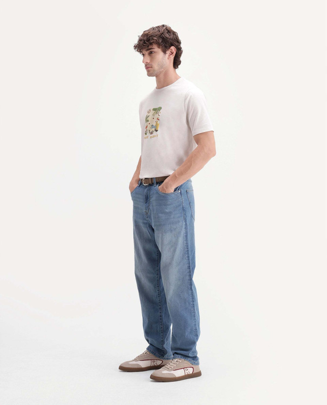 RARE RABBIT Men Relaxed Fit Mid Rise Blue Jeans - Image 5