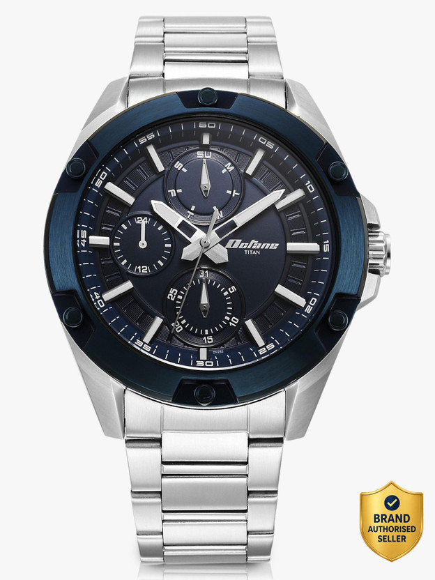 Titan Octane Multifunction Blue Dial Silver Stainless Steel Strap