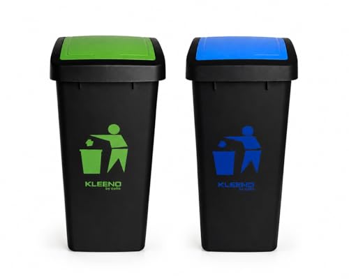 Cello Plastic Garbage Swing-Lid Dustbin 48 Ltr, Green & Blue (COMBO)