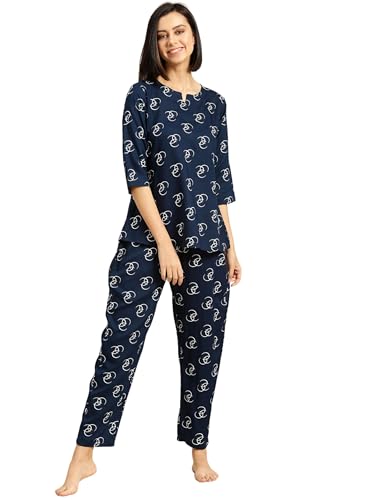Ichaa Women's Rayon Night Suit Printed Top & Bottom Set