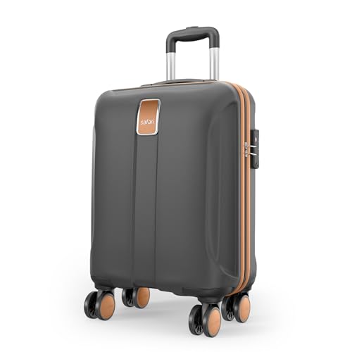Safari Thorium Royale 8 Wheels Spinner 55cm Cabin Trolley Bag Hard Case Carry-on Polycarbonate Luggage, TSA Lock, Wet Pouch Organized Interior, Suitcase for Travel, Trolley Bags for Travel, Gun Metal