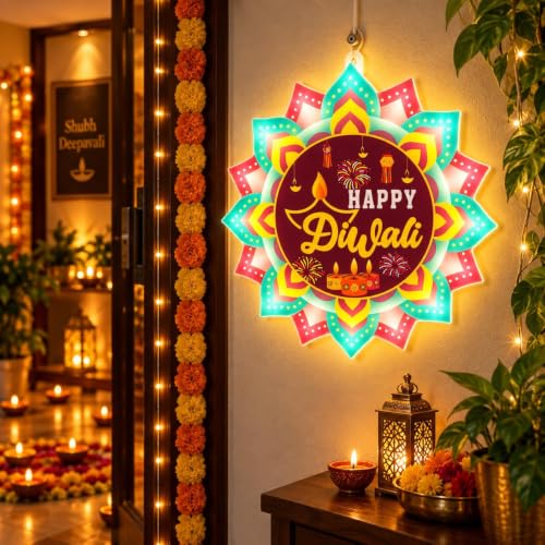 Desidiya® Happy Diwali LED Hanging Light | Warm White Double-Sided