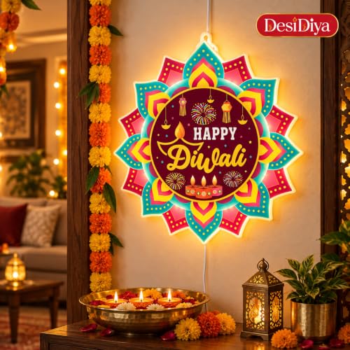 Desidiya® Happy Diwali LED Hanging Light | Warm White Double-Sided - Image 4