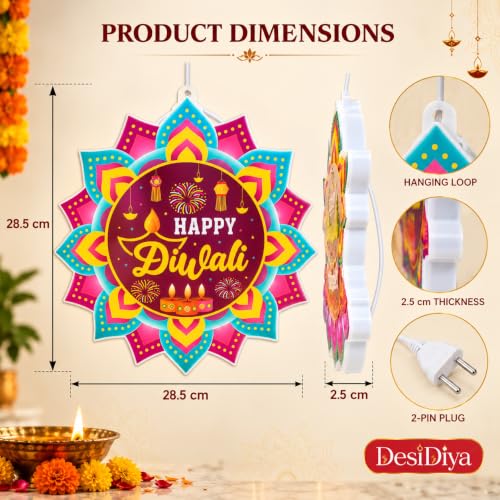 Desidiya® Happy Diwali LED Hanging Light | Warm White Double-Sided - Image 5