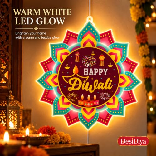 Desidiya® Happy Diwali LED Hanging Light | Warm White Double-Sided - Image 6