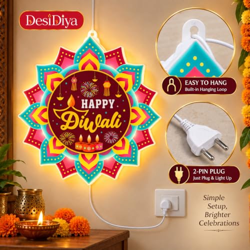 Desidiya® Happy Diwali LED Hanging Light | Warm White Double-Sided - Image 7