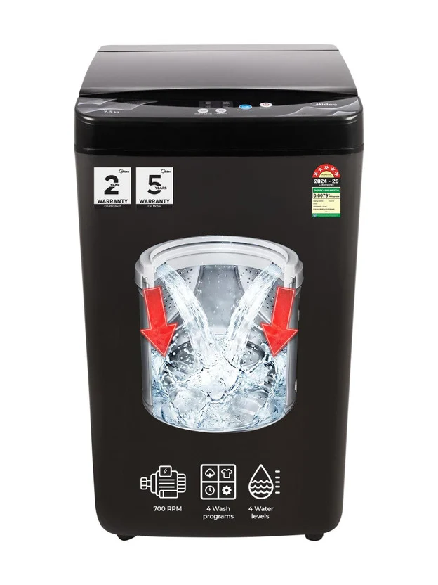 Midea 7.5 kg Fully Automatic Top Load Black (MWMTL075FP0PNMB)