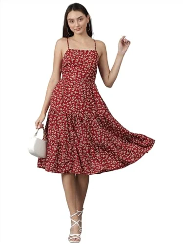 KOTTY Women's Fit and Flare Floral Print Dress